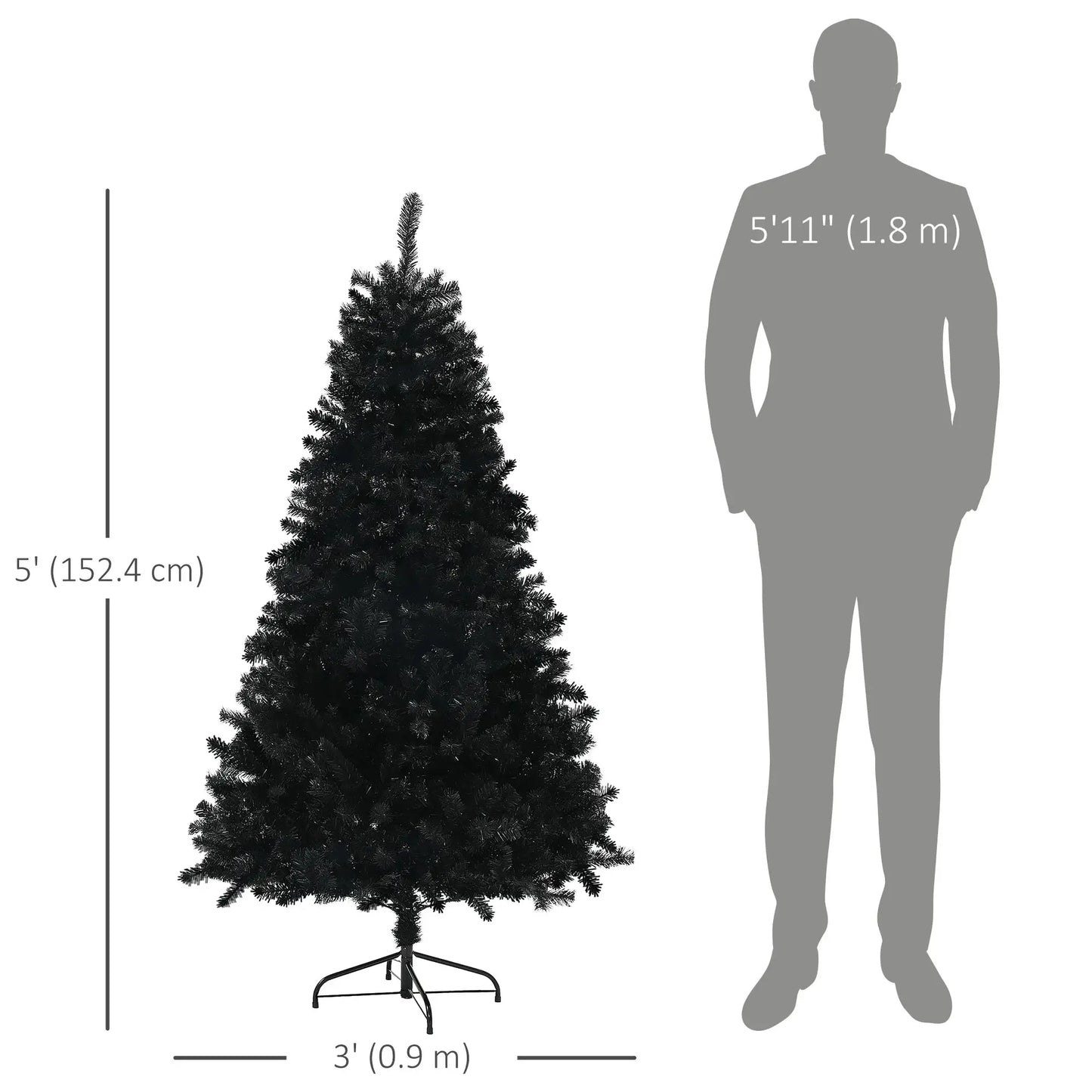 5ft Artificial Christmas Tree, Auto Open, Steel Base, Black Artificial Christmas Trees at Gallery Canada