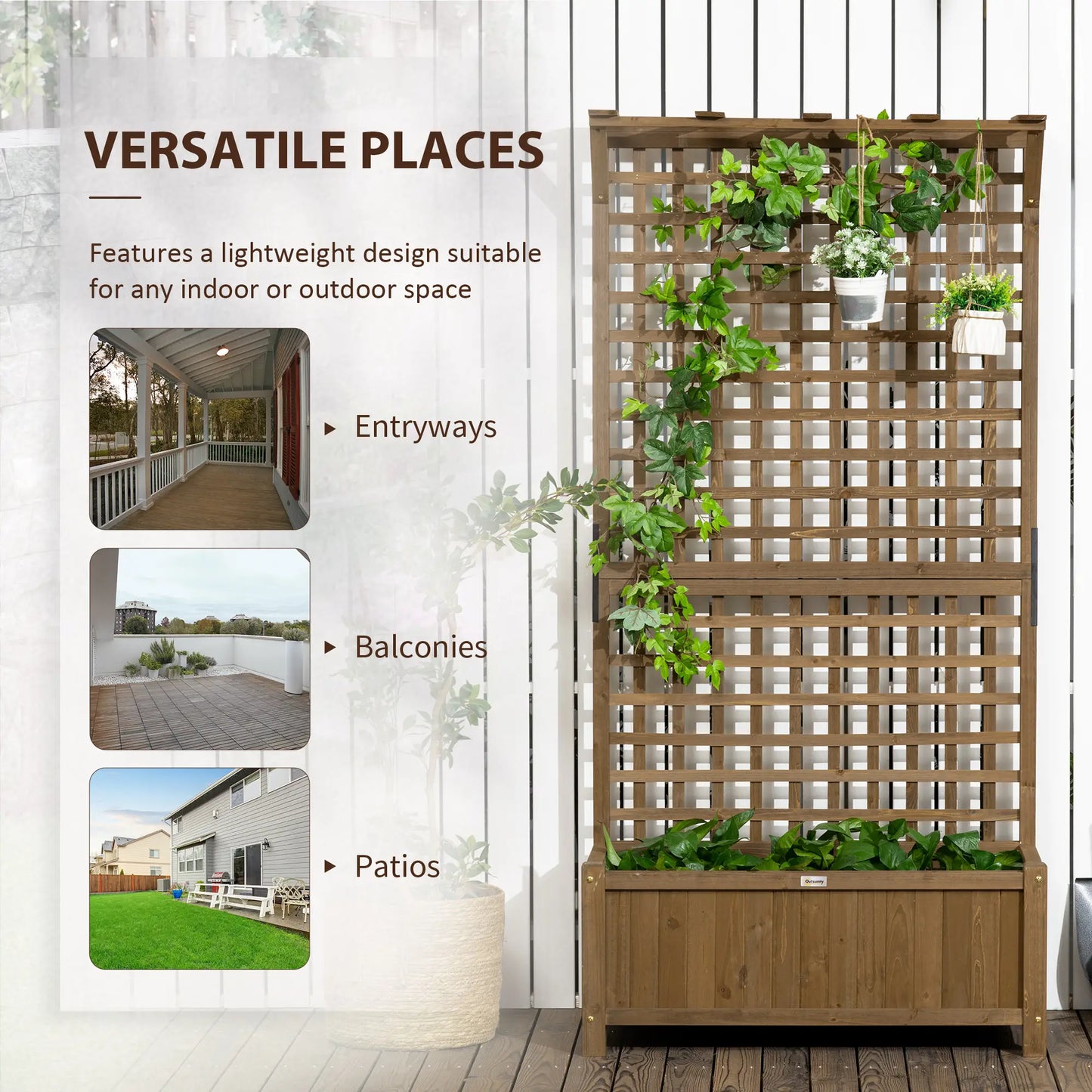 Wood Planter with Trellis for Vine Climbing, Raised Garden Bed Wooden Planter Boxes at Gallery Canada