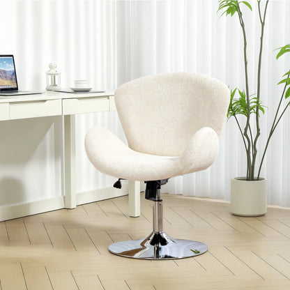 Swivel Office Chair, Velvet Desk Chair, Wide Bucket Seat, Cream White Task Chairs at Gallery Canada