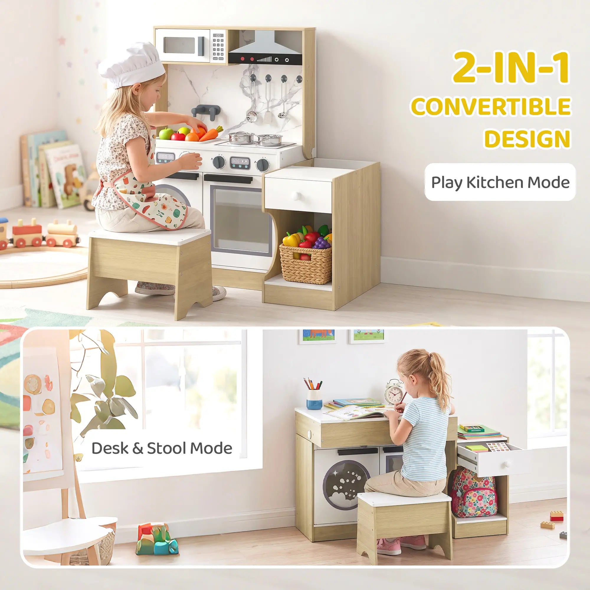 2-In-1 Kids Kitchen Playset, Table & Chair with Sink, Oven, Microwave, 3-8 Play Kitchen at Gallery Canada