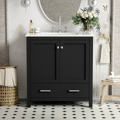 30" Bathroom Vanity, Single Undermount Sink, Soft-Close Doors, Black+White Sink Cabinets at Gallery Canada