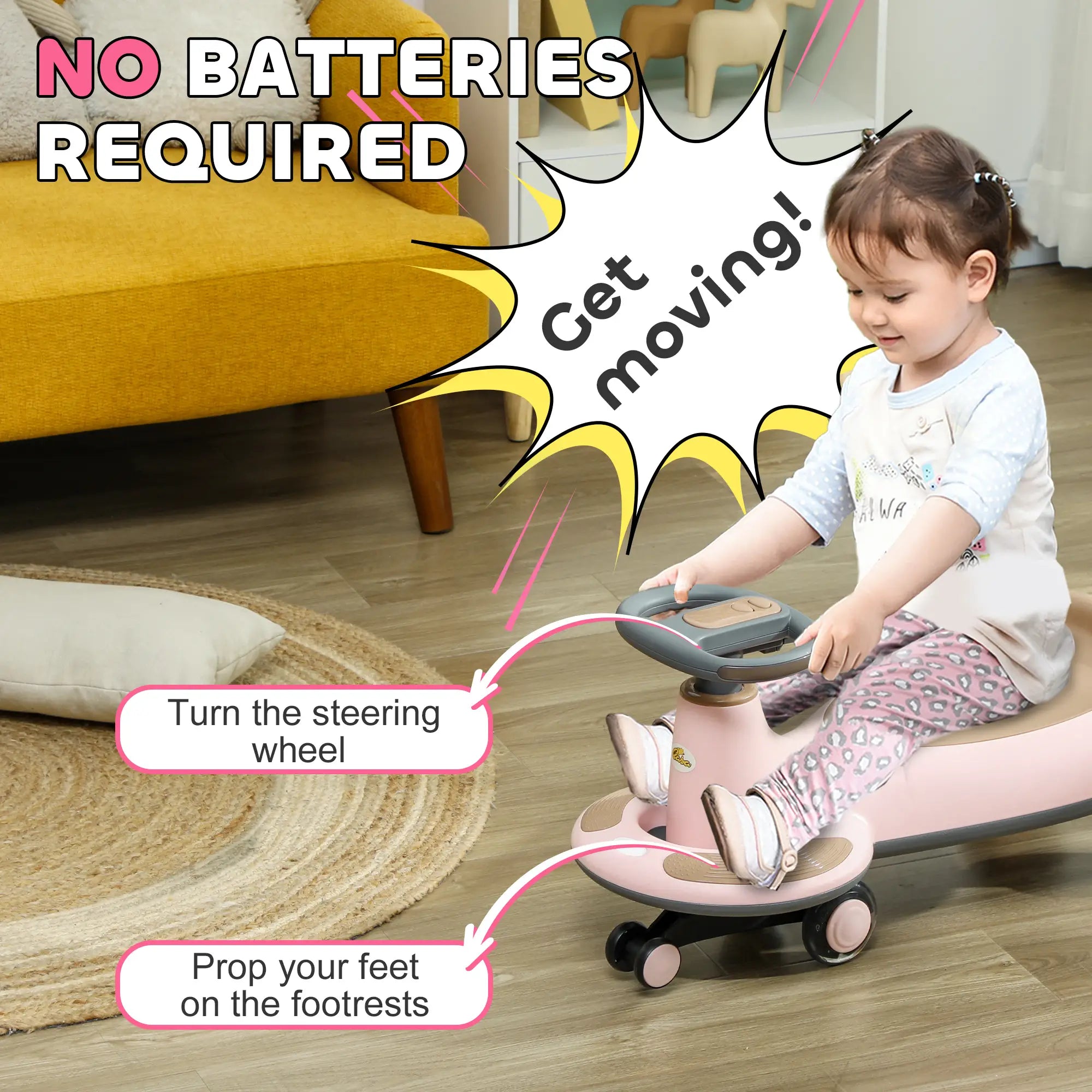 Kids Wiggle Car With Parent Rope, Music, Light, Pink Riding & Rocking Toys at Gallery Canada