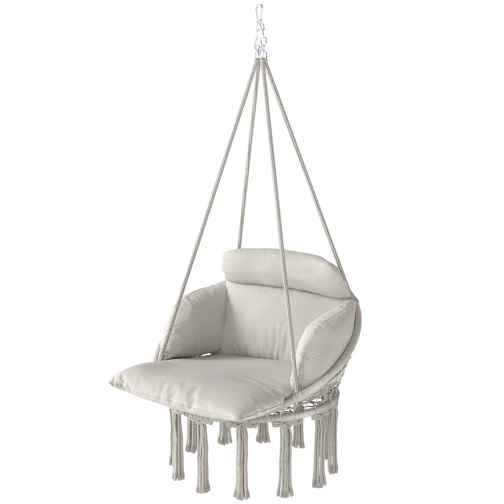 Boho Hammock Chair Swing with Cushion, Chain, Steel Frame, Cream Hammock Swings Cream at Gallery Canada