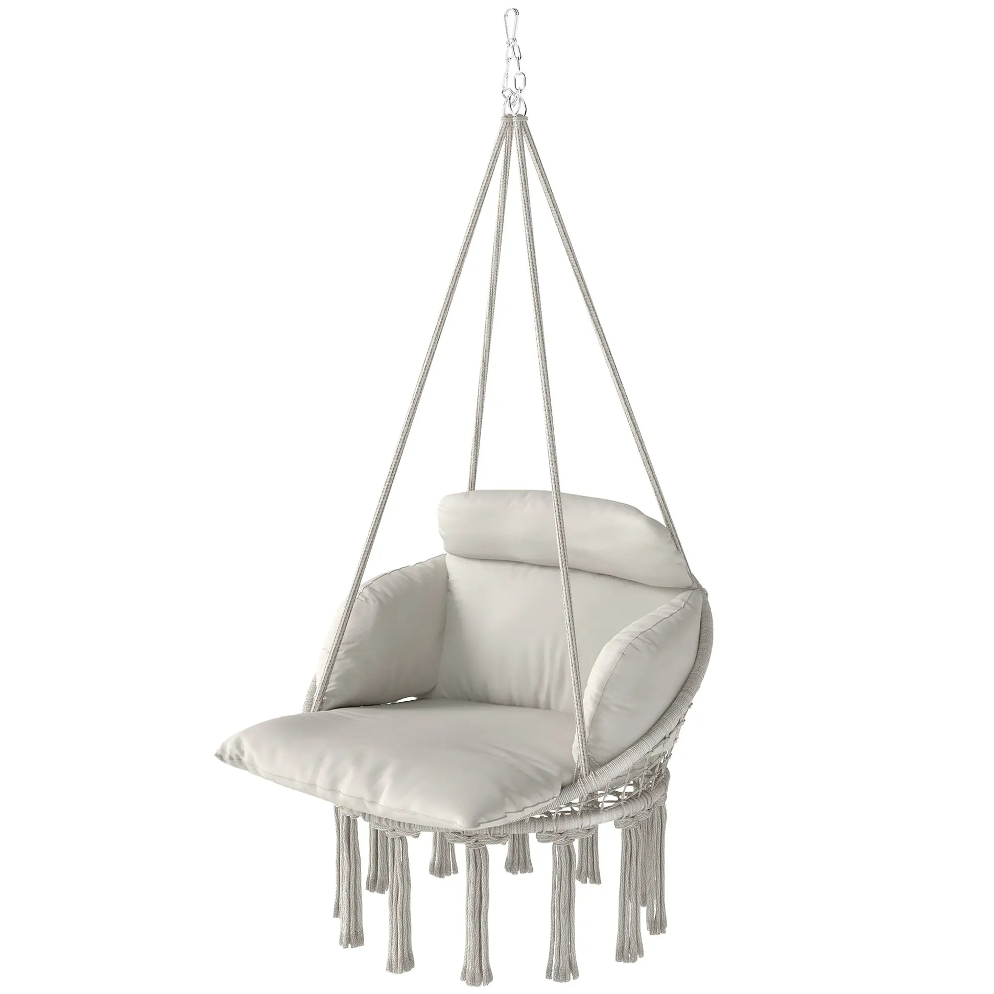Boho Hammock Chair Swing with Cushion, Chain, Steel Frame, Cream Hammock Swings Cream at Gallery Canada
