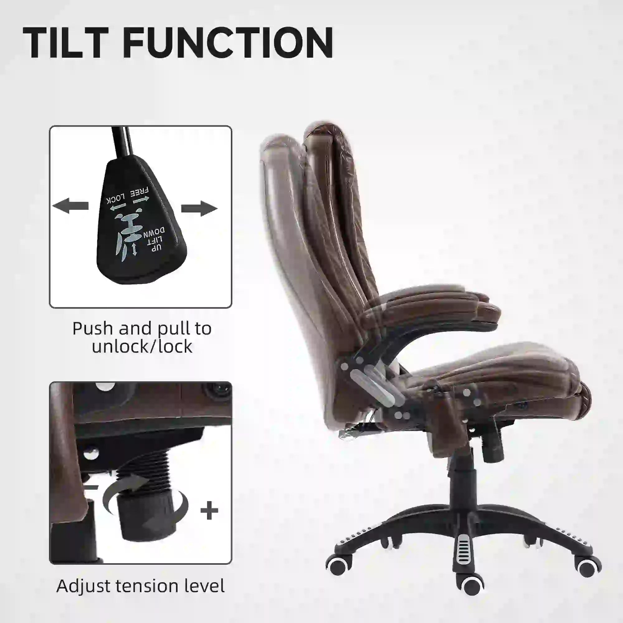 Reclining Massage Office Chair, High Back, Swivel Wheels, Dark Brown Office Chairs at Gallery Canada