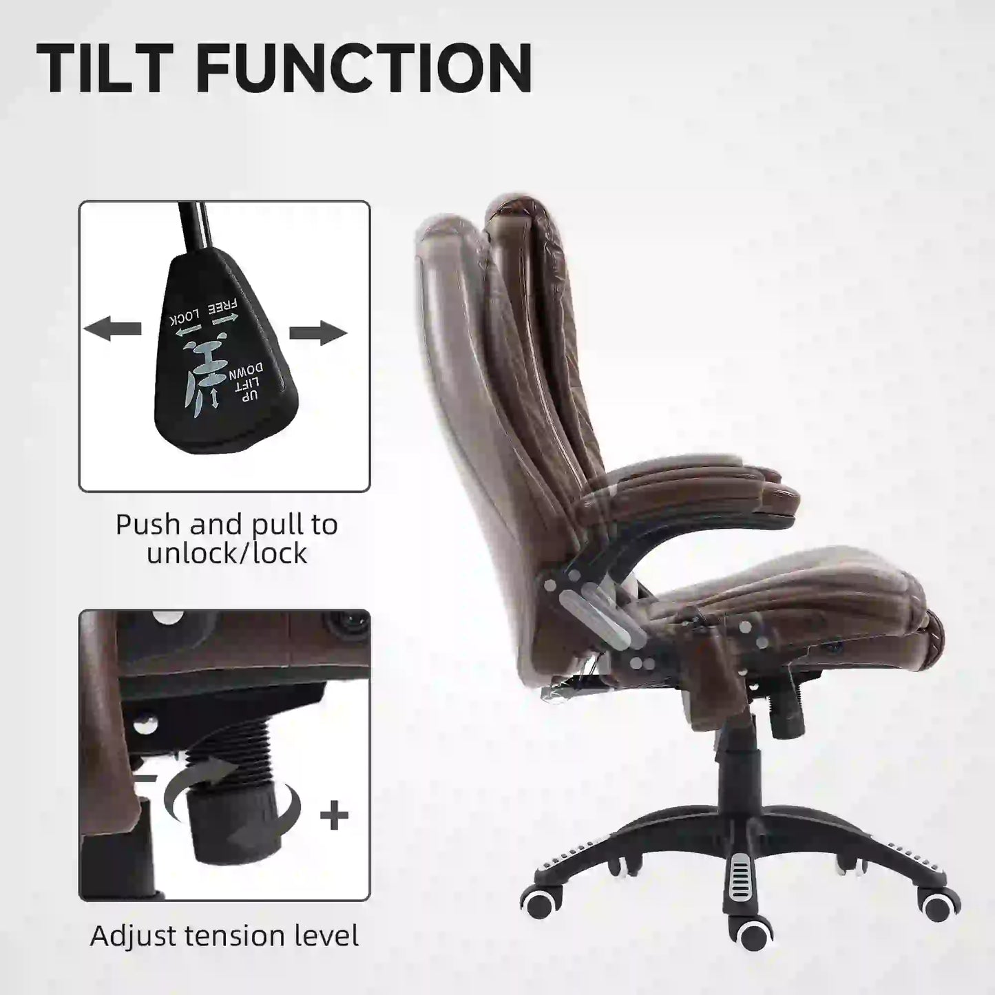 Reclining Massage Office Chair, High Back, Swivel Wheels, Dark Brown Office Chairs at Gallery Canada