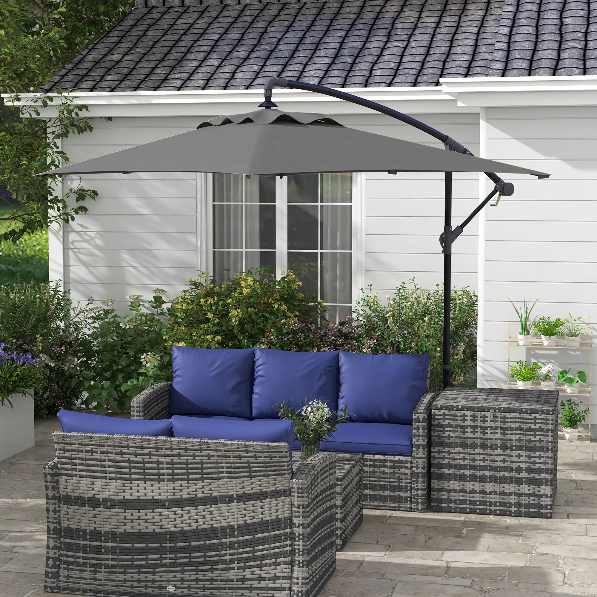 3m Patio Offset Umbrella, With Cross Base, Dark Grey Offset Cantilever Umbrellas at Gallery Canada