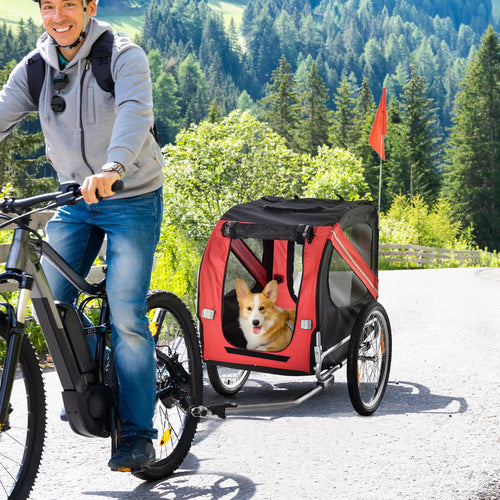 Foldable Dog Bike Trailer, Pet Cargo Carrier, Red/Black