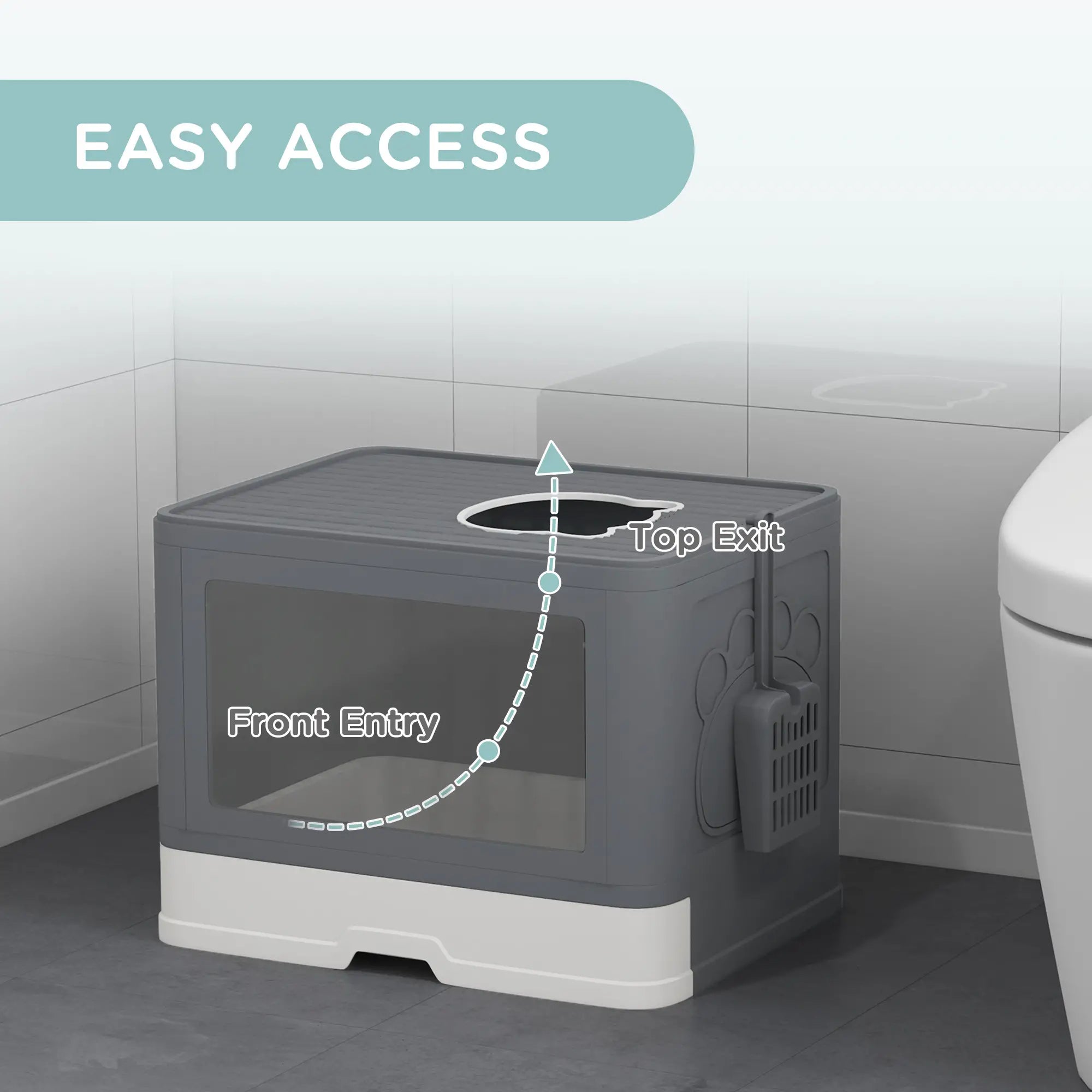 Cat Litter Box, Front Enter Top Exit, Pull Out Tray, Easy Clean, Grey Cat Litter Box Enclosures at Gallery Canada