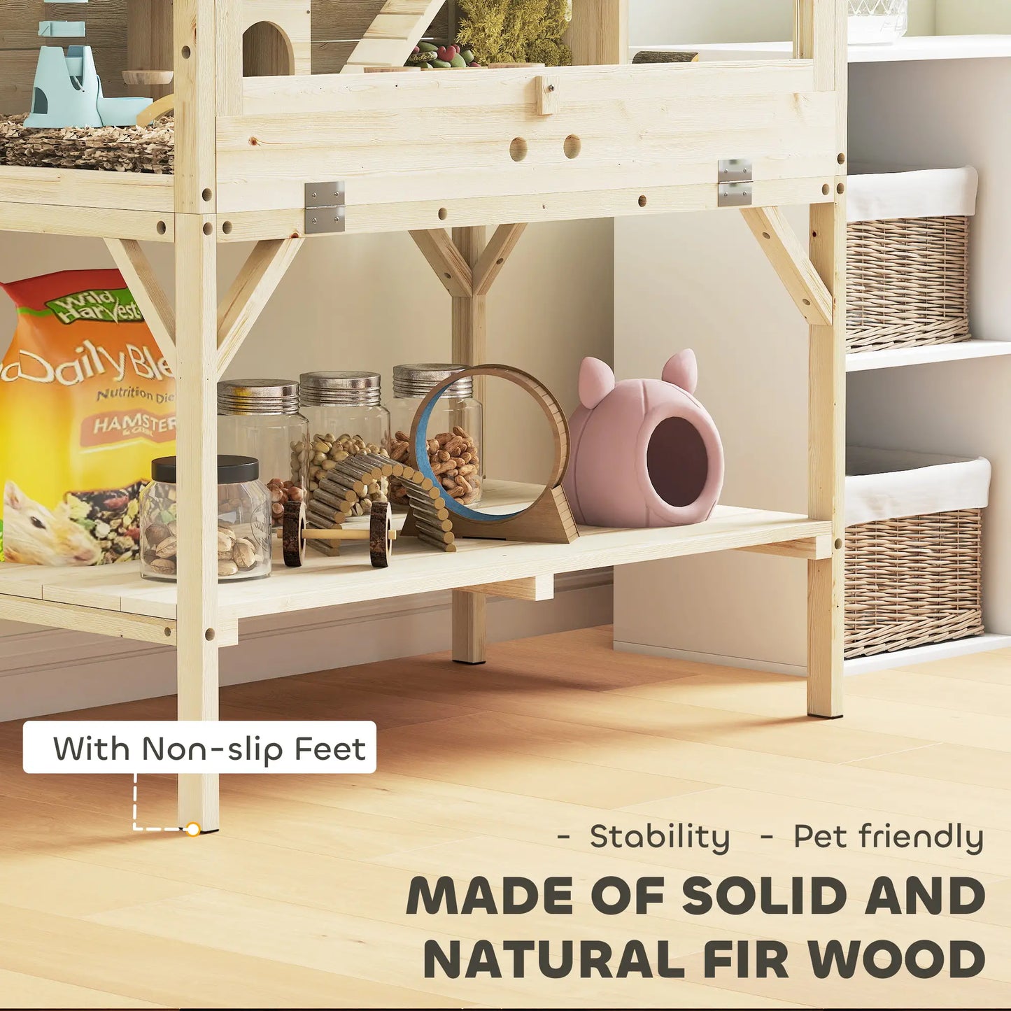 Cage en bois pour hamster, dessus ouvrable, biberon d'eau, panneaux transparents, transparent