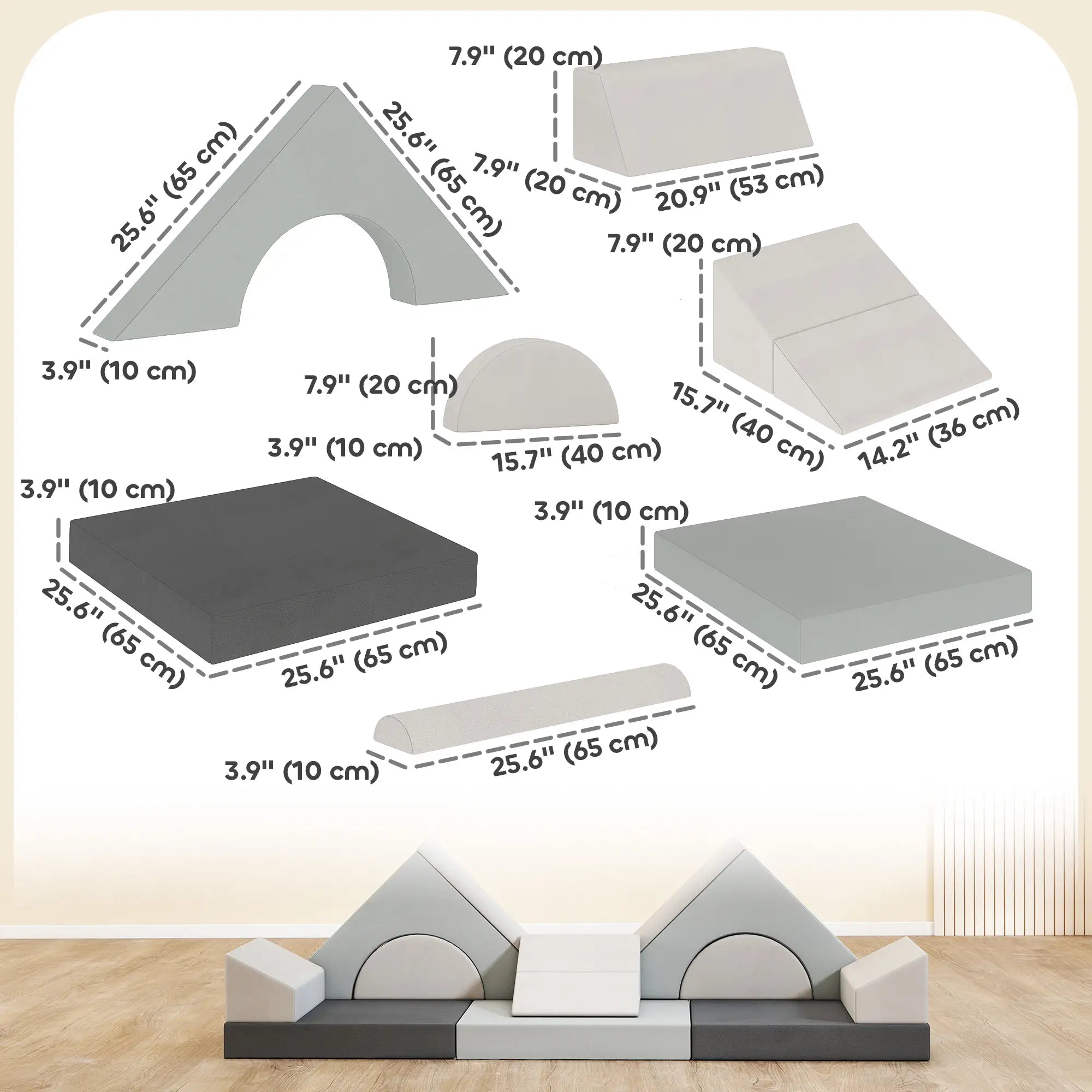 12 PCS Modular Kids Play Couch, Toddler Sectional Sofa, Grey Kids Gym & Playmats at Gallery Canada
