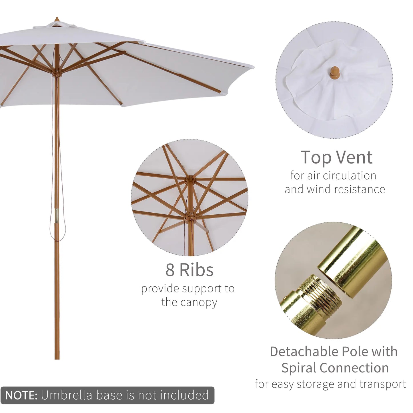 10' x 8' Bamboo Round Patio Umbrella, White Sun Umbrellas at Gallery Canada