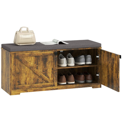 Shoe Storage Bench with Padded Seat, 8 Pairs, Rustic Brown, Brown Shoe Storage Cabinets & Racks at Gallery Canada