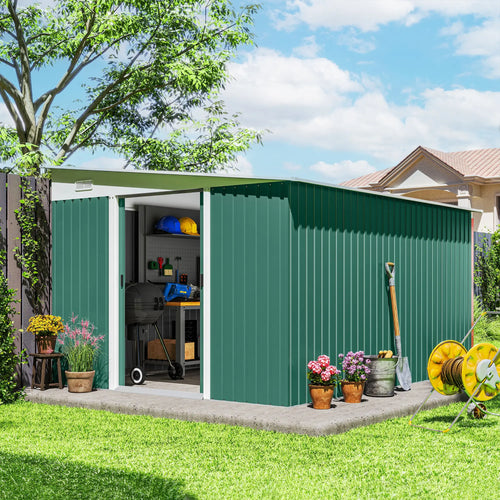11' x 9' Steel Garden Storage Shed, Outdoor Metal Tool House, Green