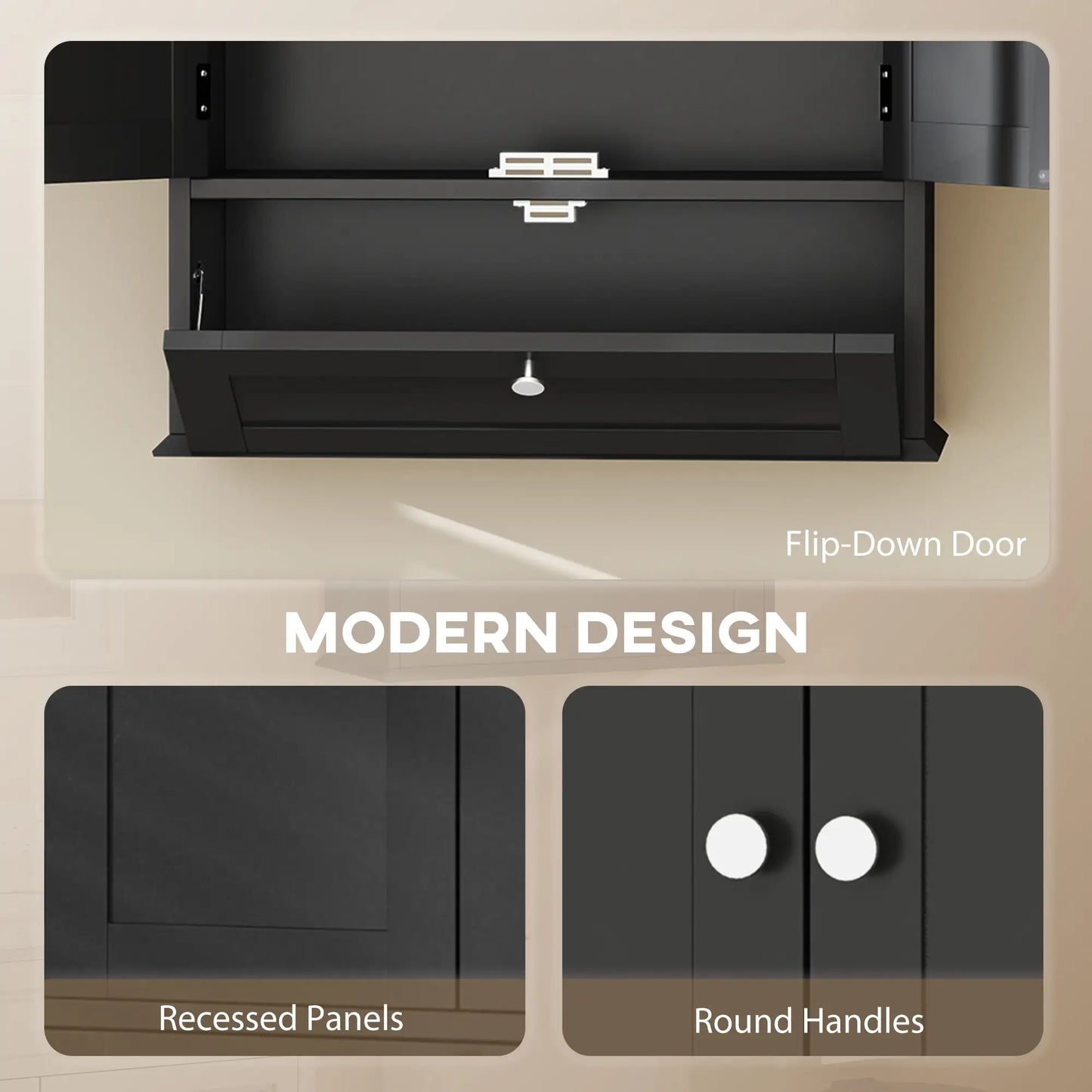 Medicine Cabinet With Adjustable Shelf, Recessed Panels, Black Wall Mounted Cabinets at Gallery Canada