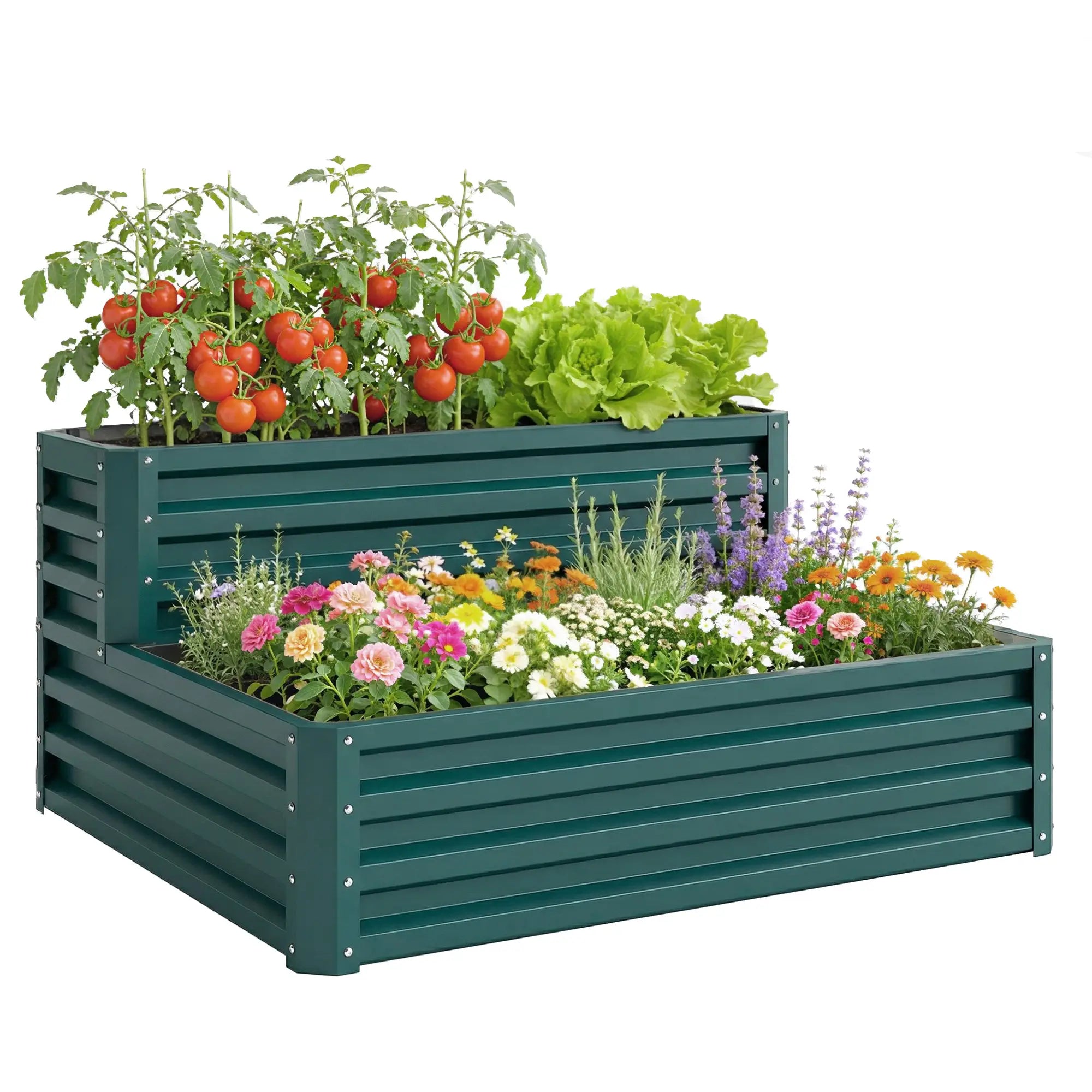 2 Tier Galvanized Raised Garden Bed, Steel Planter Box, 47