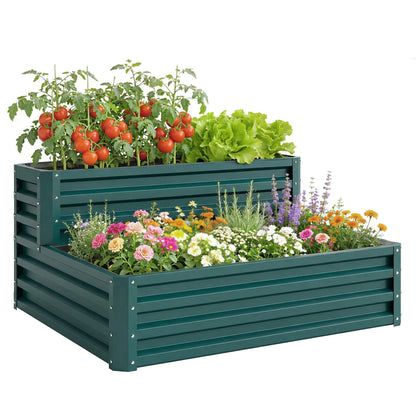 2 Tier Galvanized Raised Garden Bed, Steel Planter Box, 47" x 40" x 23", Green Raised Garden Beds at Gallery Canada