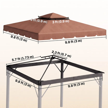Auvent de remplacement pour tonnelle 9,8 x 9,8 pi, couverture supérieure avec double toit ventilé pour jardin, terrasse, extérieur (haut uniquement), café