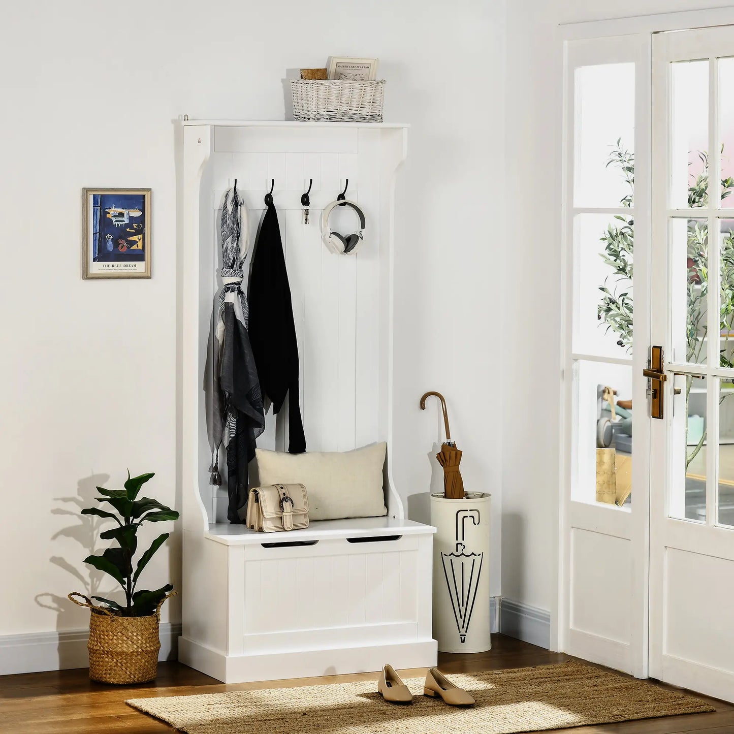 3-In-1 Hall Tree, Coat Rack, Shoe Storage, Bench Seat, Entryway Bench, 4 Hooks Clothing Storage at Gallery Canada