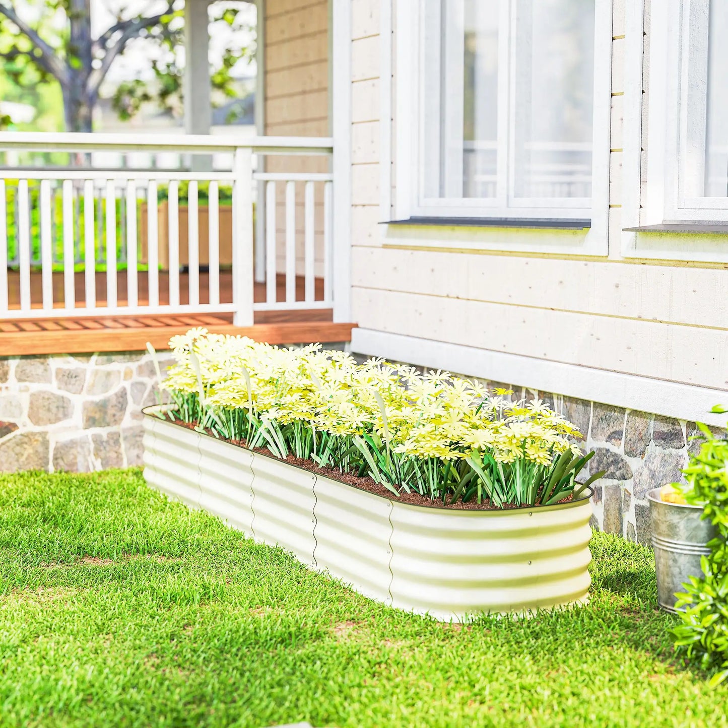 7.9 x 2 x 1 pieds Kit de lit de jardin surélevé galvanisé, Boîte de plantation en métal, Blanc crème