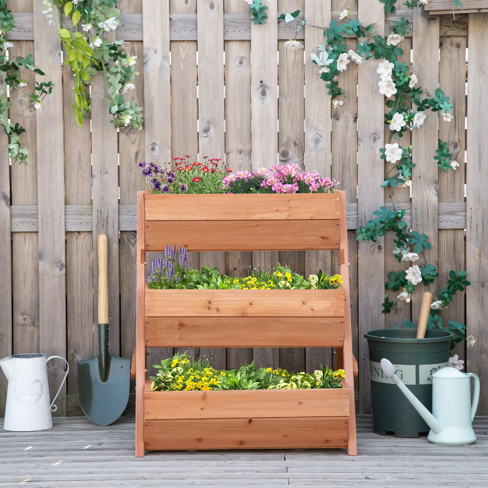 3 Tier Elevated Planter Box, Wooden Raised Garden Bed, 26