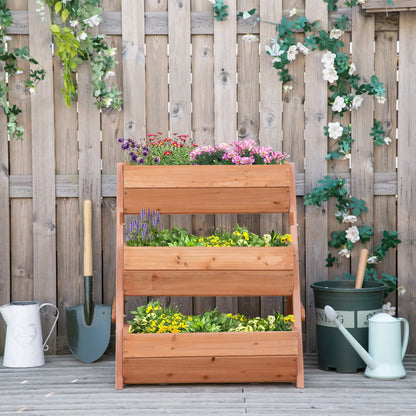3 Tier Elevated Planter Box, Wooden Raised Garden Bed, 26" x 30" x 30", Brown Elevated Garden Beds at Gallery Canada