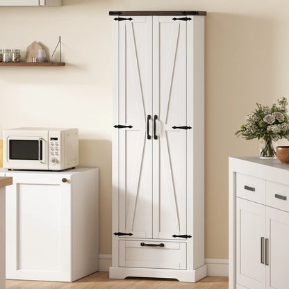71" Pantry Cabinet, Adjustable Shelves, 2 Doors, Drawer, White Kitchen Pantry Cabinets at Gallery Canada