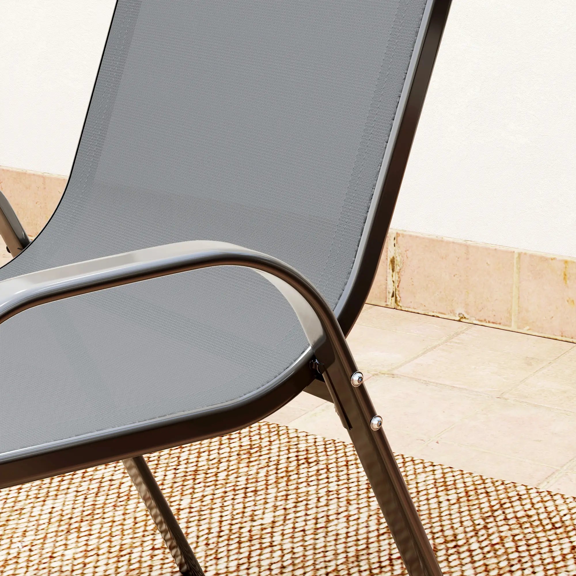 3 Piece Bistro Set, Stackable Mesh Chairs, Glass Table, Dark Grey Bistro Sets at Gallery Canada