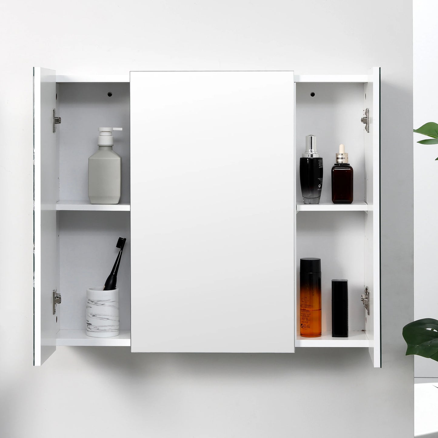 28" x 24" Wall Mounted Mirror Cabinet, 3 Doors, Adjustable Shelves, White Mirror Medicine Cabinets at Gallery Canada
