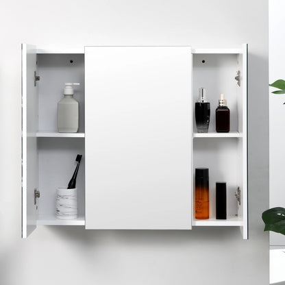 28" x 24" Wall Mounted Mirror Cabinet, 3 Doors, Adjustable Shelves, White Mirror Medicine Cabinets at Gallery Canada