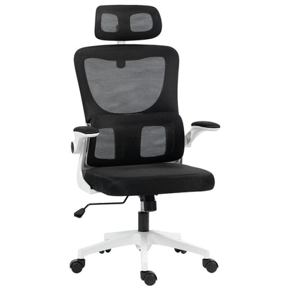 Mesh Office Chair, High Back with Headrest, Lumbar Support, Adjustable Height, Black Executive & Manager Chairs Black at Gallery Canada