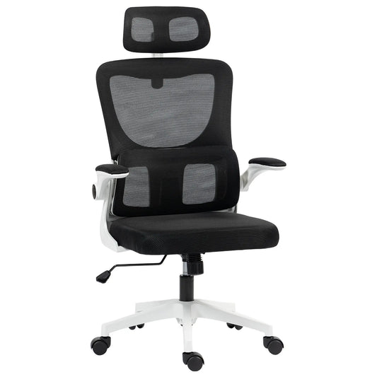 Mesh Office Chair, High Back with Headrest, Lumbar Support, Adjustable Height, Black Executive & Manager Chairs Black at Gallery Canada
