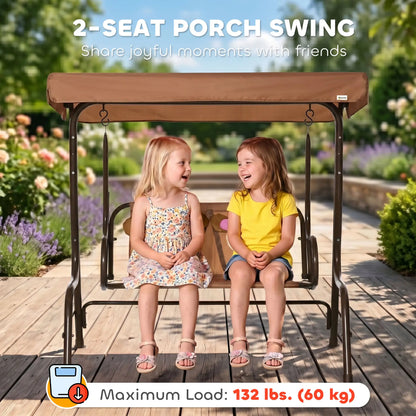 2-Seat Kids Porch Swing, Adjustable Canopy, Seat Belt, Monkey Pattern, 3-6 Years, Coffee Gym Sets & Swings at Gallery Canada