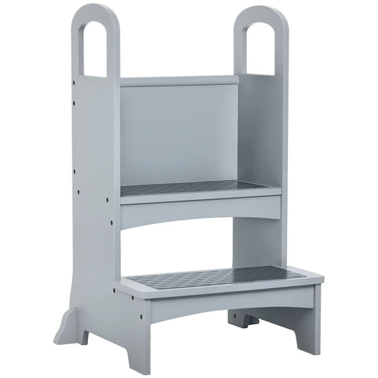 2 Step Stool with Support Handles, Non-Slip Pad, Grey Toddler & Kids Step Stools Grey at Gallery Canada