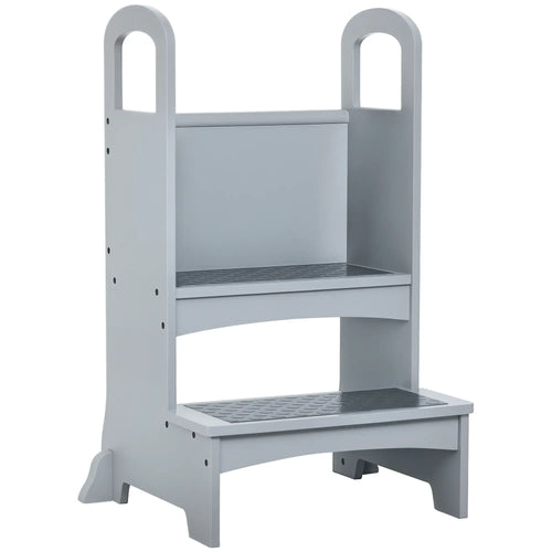 2 Step Stool with Support Handles, Non-Slip Pad, Grey