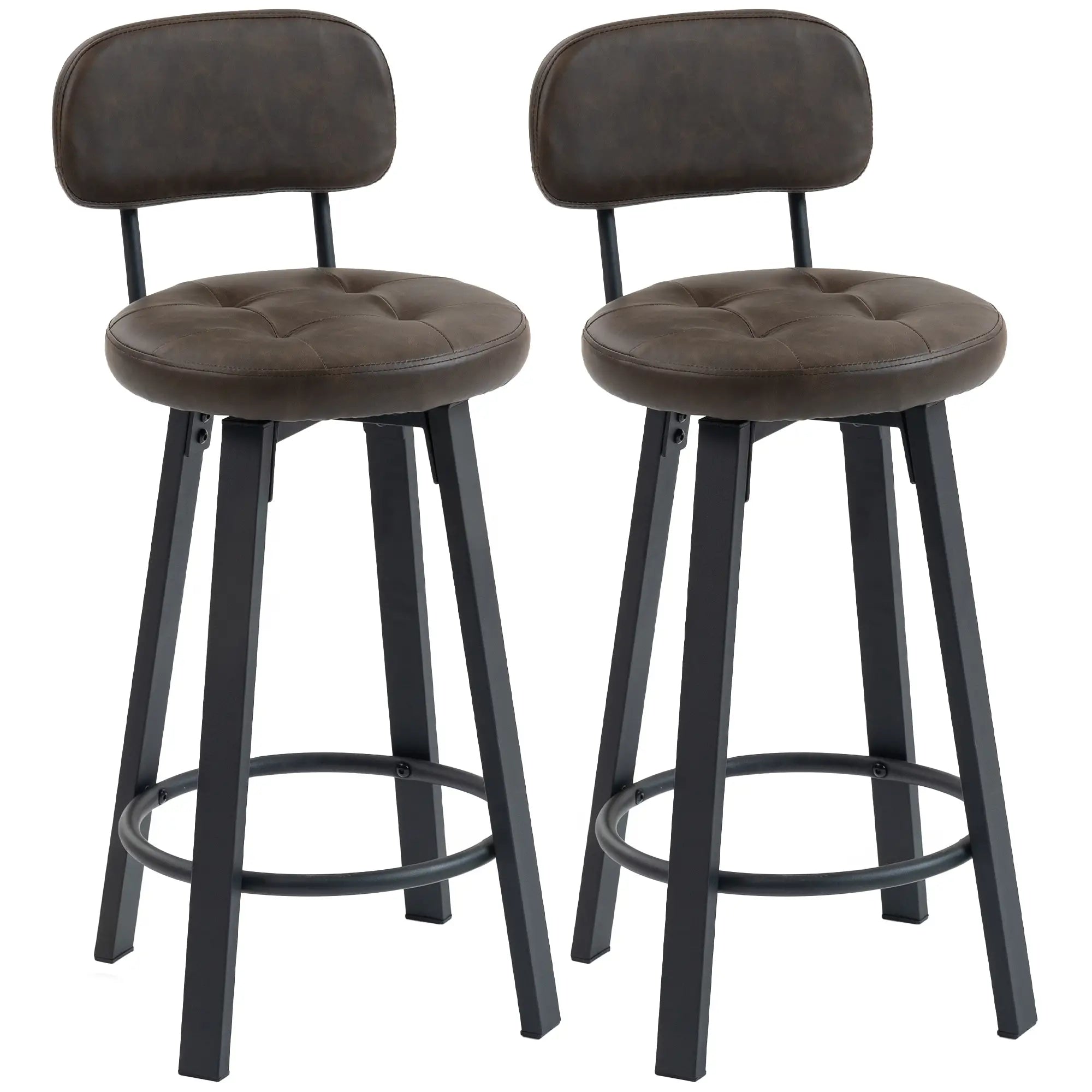 Upholstered Bar Stools Set Of 2, With Footrest And Backrest, Brown Bar Stools Brown at Gallery Canada