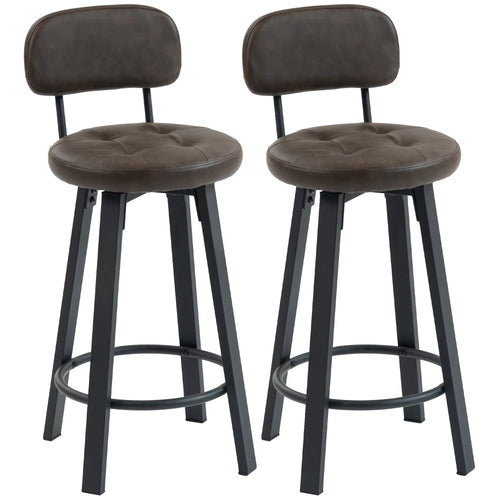 Upholstered Bar Stools Set Of 2, With Footrest And Backrest, Brown