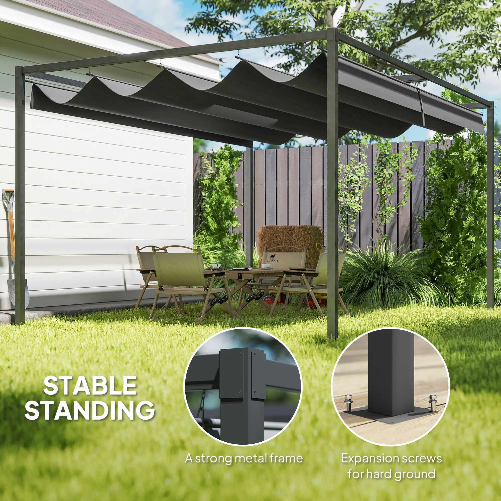 10' X 7' Patio Pergola With Retractable Canopy, Black Pergolas at Gallery Canada