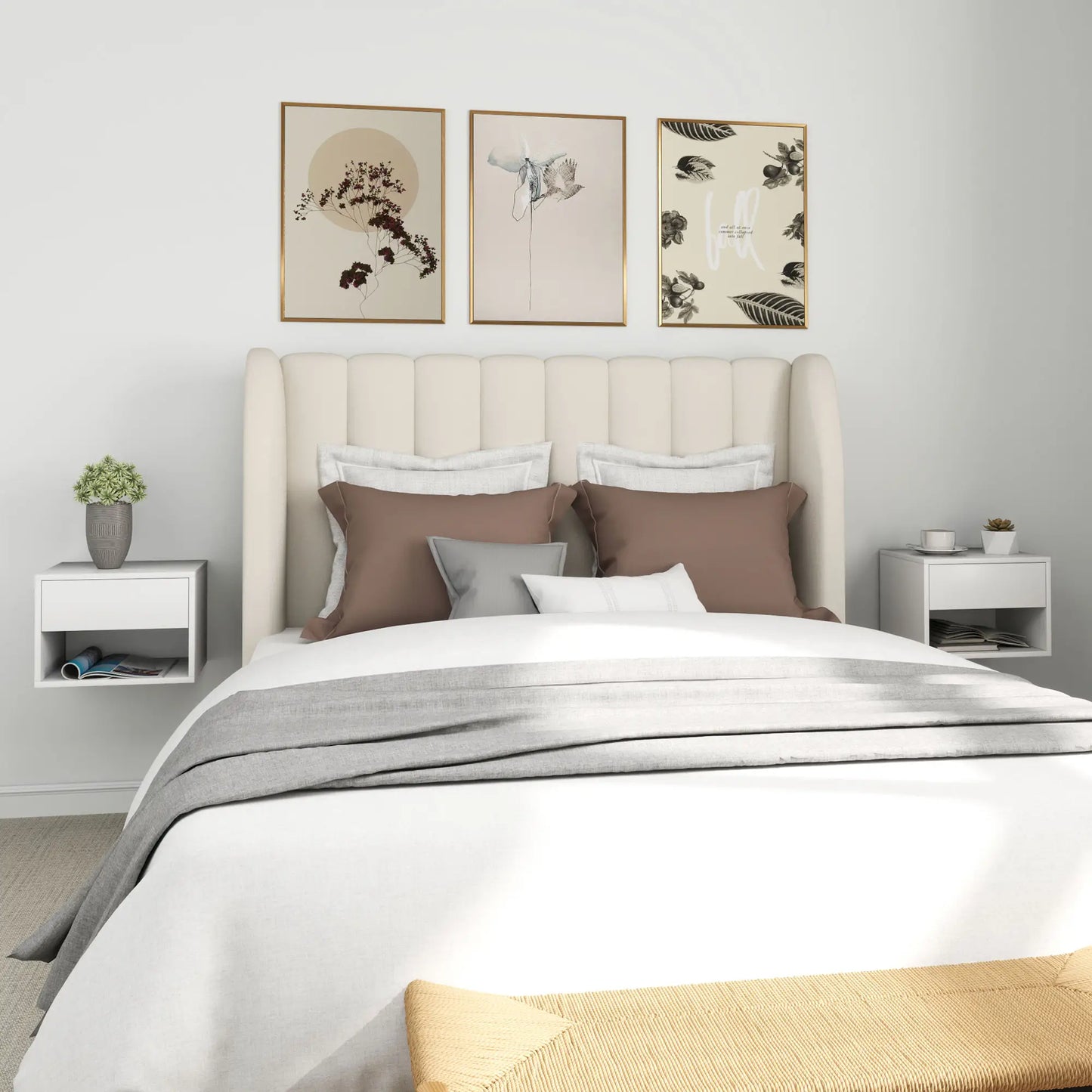 Floating Nightstand Set of 2, Wall Mounted Bedside Table, White Bedside Tables at Gallery Canada