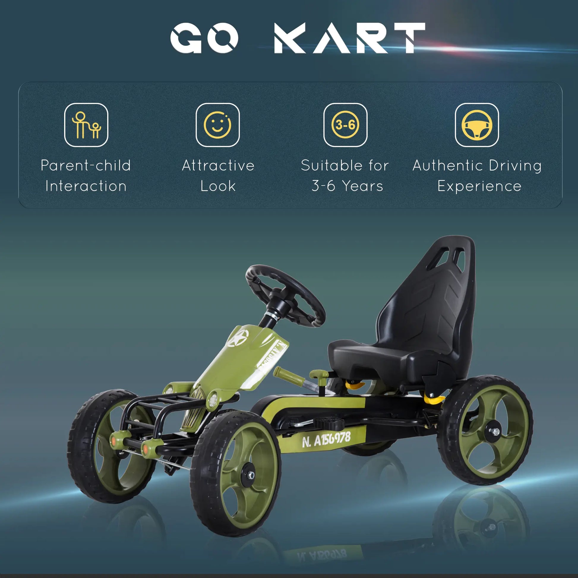 Adjustable Seat Pedal Go Kart, EVA Tyres, Safety Handbrake, Ages 3-6, Green Pedal Go Karts for Kids at Gallery Canada