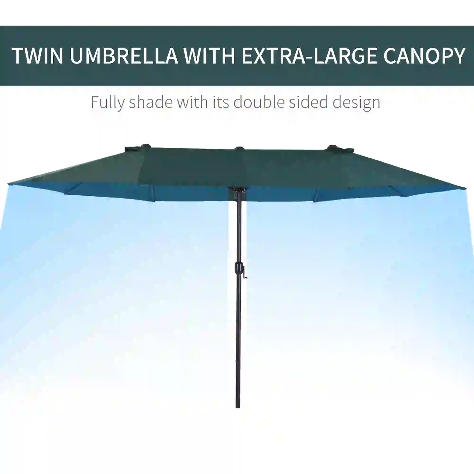 15ft Double-Sided Patio Umbrella, Twin Canopy, Crank, Dark Green Sun Umbrellas at Gallery Canada