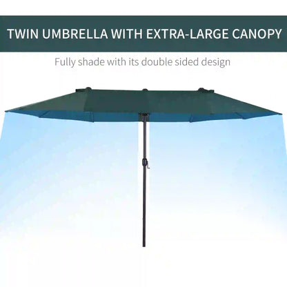 15ft Double-Sided Patio Umbrella, Twin Canopy, Crank, Dark Green Sun Umbrellas at Gallery Canada