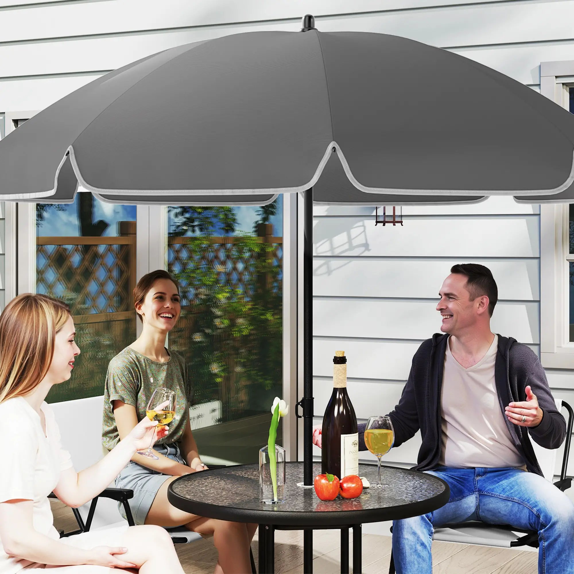 6 Piece Patio Dining Set, Glass Table, Folding Chairs, Cream White Outdoor Dining Sets at Gallery Canada