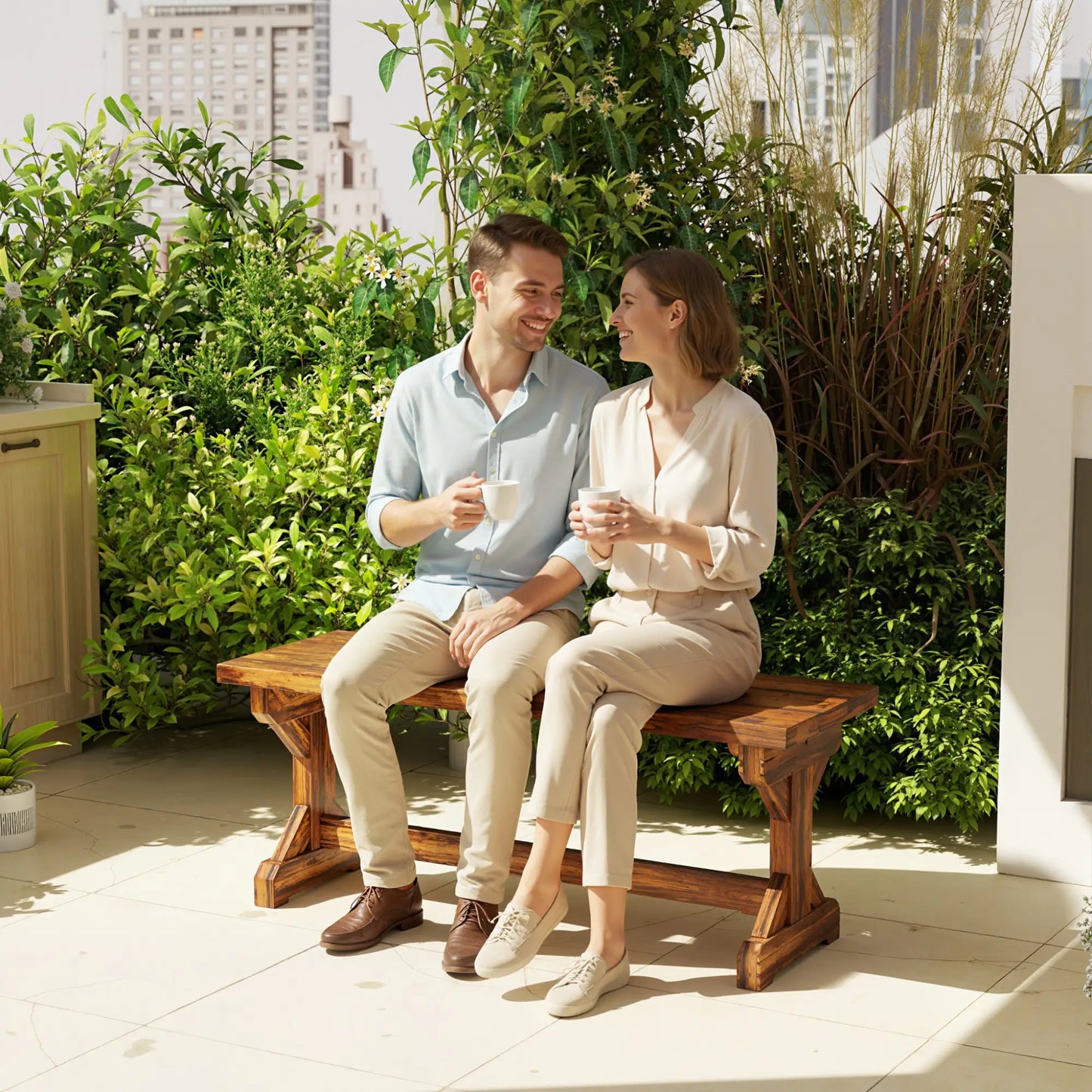 Rustic Wooden Bench, Backless Garden Patio Loveseat, Carbonized Outdoor Benches at Gallery Canada