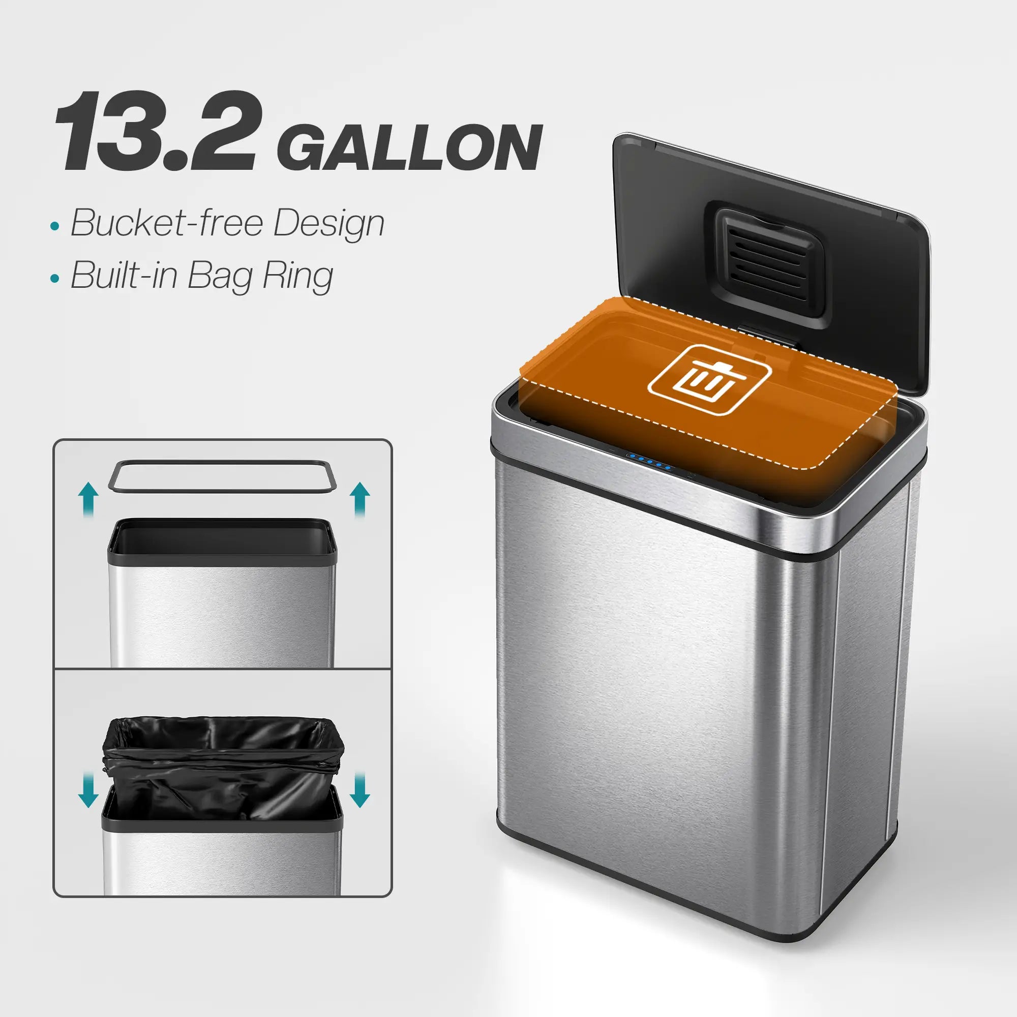 13.2 Gallon Sensor Can, Automatic Garbage Can, Stainless Steel, Silver Household Supplies at Gallery Canada