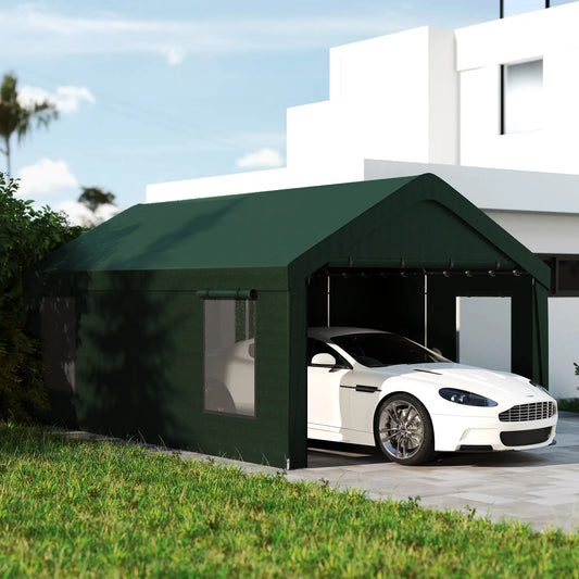 12 x 20ft Carport, 2 Roll-Up Doors, 4 Windows, Dark Green Car Shelters Dark Green at Gallery Canada