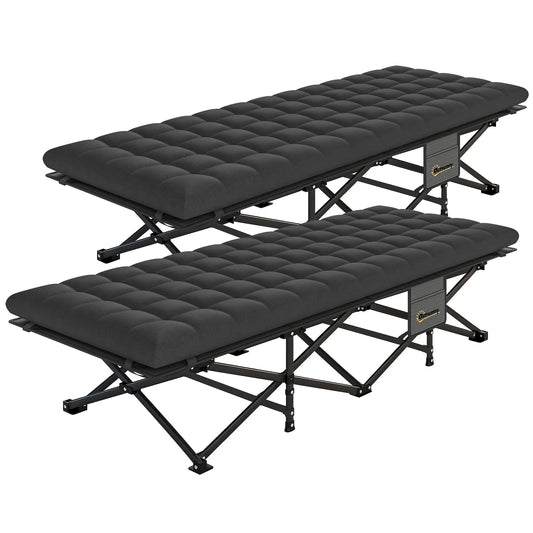 32" Extra Wide Folding Camping Cot Set, Soft Pad, Non-Slip Feet, Carry Bag, Black Camping Cots Black at Gallery Canada