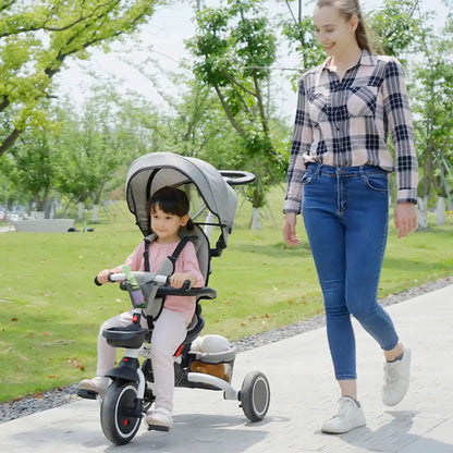 6-in-1 Toddler Tricycle, Adjustable Seat, Push Handle, Grey Tricycles for Kids at Gallery Canada