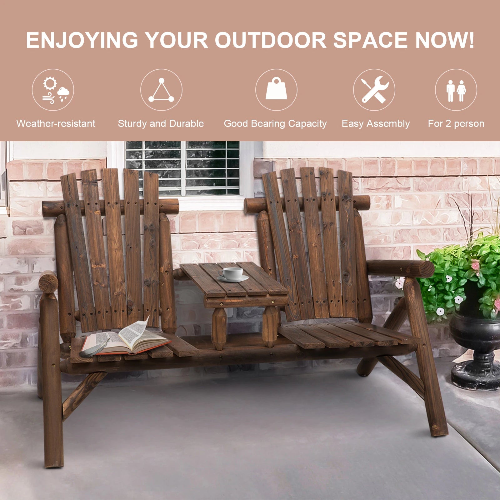 Wood Adirondack Patio Chair Bench, Center Coffee Table, Carbonized Outdoor Benches at Gallery Canada