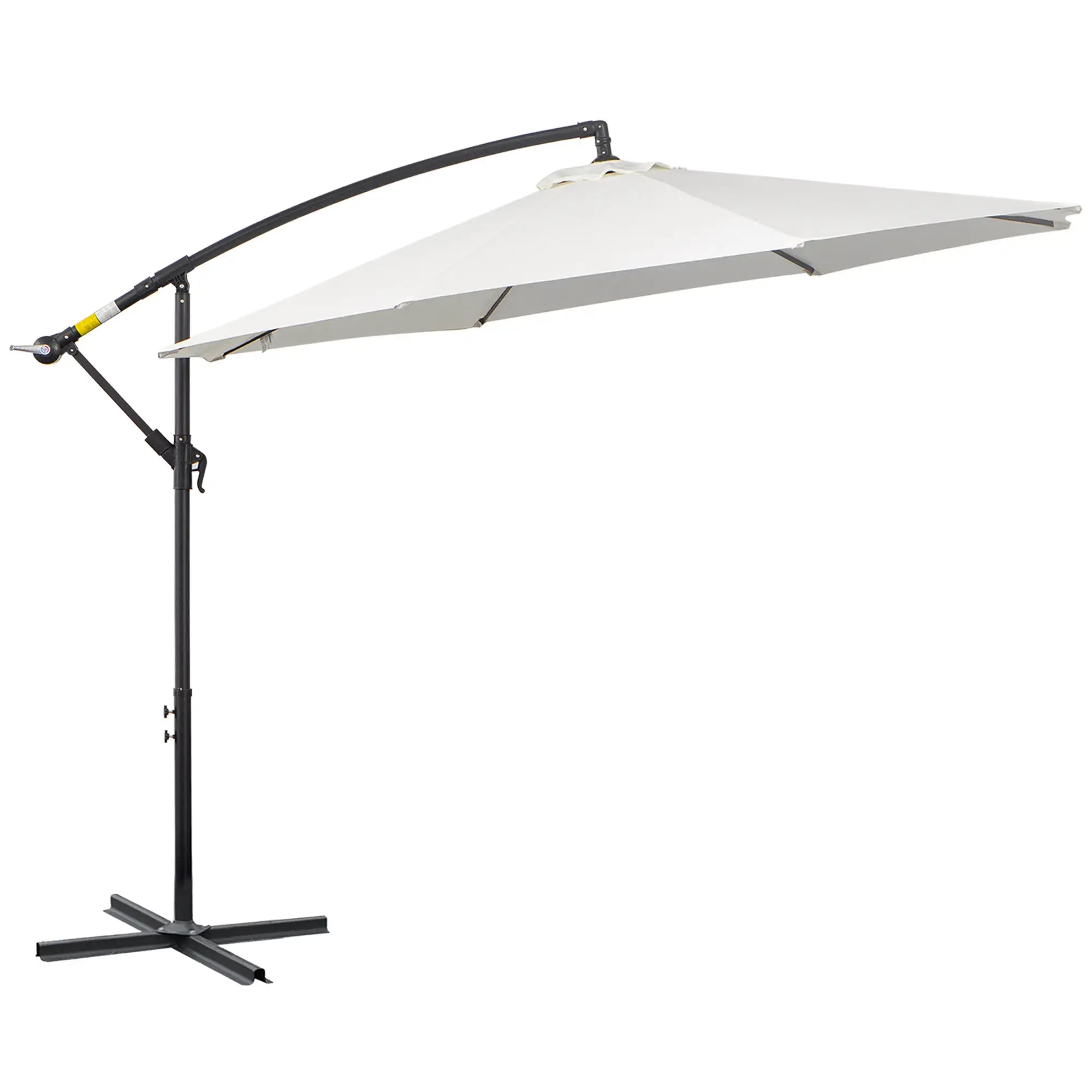 9.7ft Offset Patio Umbrella, Crank Handle, 8 Ribs, Cross Base, Cream Cantilever Umbrellas at Gallery Canada